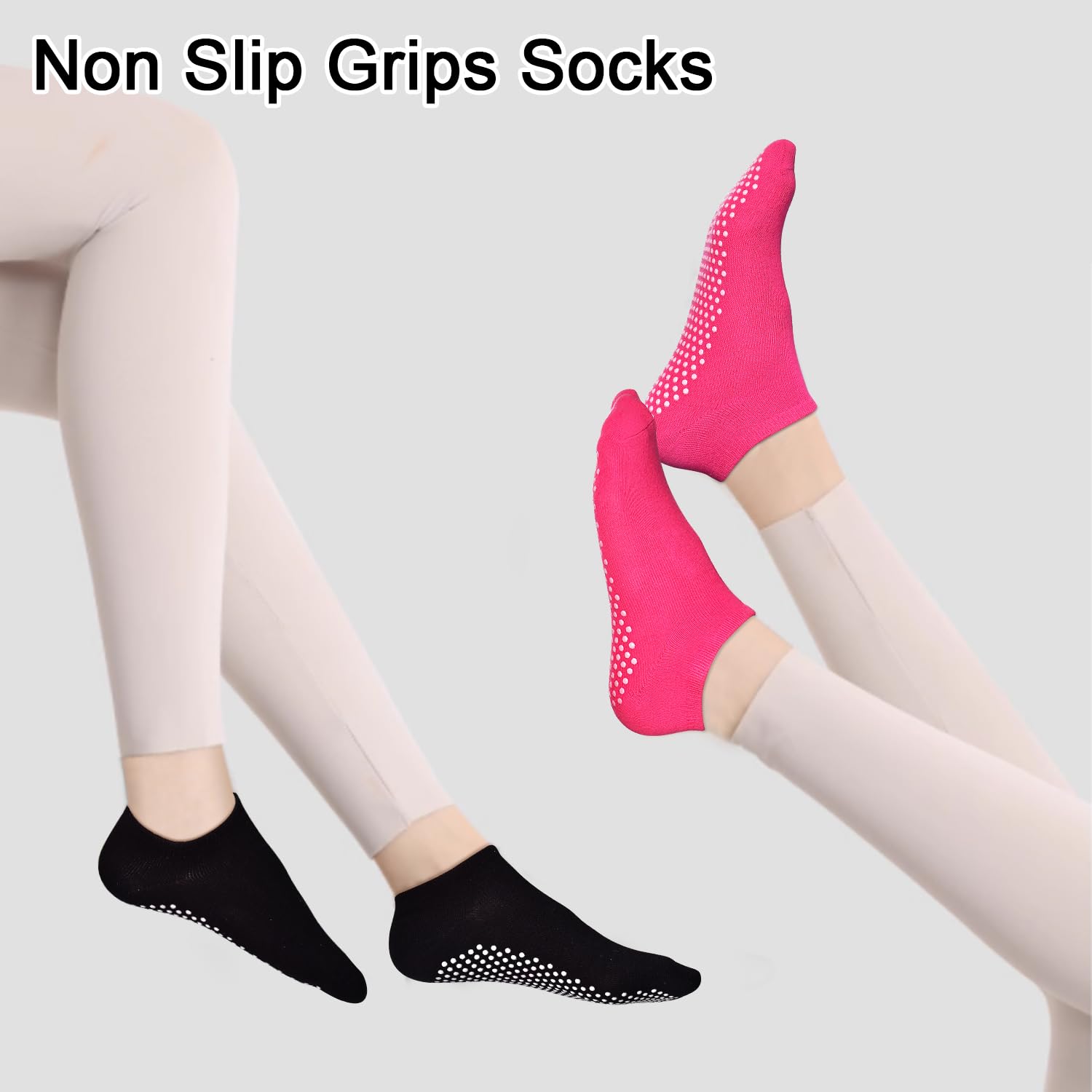 SkiBeaut Yoga Grips Non Slip Socks Pilates Anti Skid Sticky Grippers Ballet Barre Socks for Women 3 Pairs