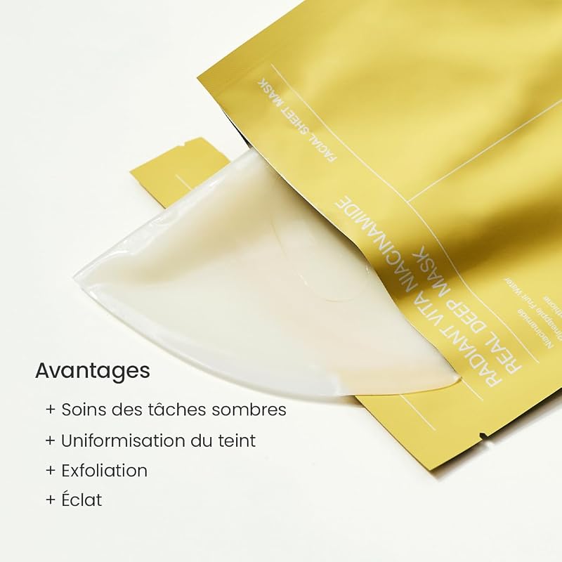 Radiant Vita Niacinamide Real Deep, Masque Visage Hydrogel, Masque de Nuit, Éclat du Teint et Texture de Peau Affinée, K-Beauty Coréenne, 4 Masques