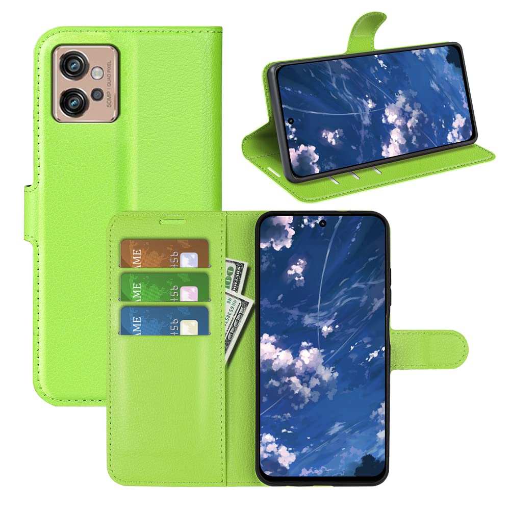 JIUNINE Case for Motorola Moto G32, Leather Wallet Case Flip Cover with [Card Slot] [Magnetic Closure] [TPU Inner Shell] for Motorola Moto G32, Green
