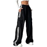 SHENHE Girl's Cargo Pants Wide Leg Side Stripe Baggy Track Pants Workout Athletic Trousers