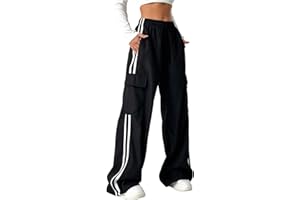 SHENHE Girl's Cargo Pants Wide Leg Side Stripe Baggy Track Pants Workout Athletic Trousers