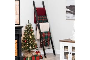 RELODECOR Blanket Ladder for The Living Room and Bedroom, 5ft 8 inch, 6-Tier Wall Leaning Laminate Snag Free Material (Black) Rustic Decorative Farmhouse Blanket Rack, Quilt Rack, Ladder Shelf, Easy Assembly
