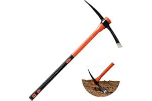 UIABOPZ 36 Inch Pick Axe, 5 Lbs Forged Pickaxe with Lightweight Plastic Coated Fiberglass Handle, Heavy Duty Mattock for Breaking Up Rocky Soil, Pick Axes for Digging, Weeding, Loosening, Prying, Cultivating