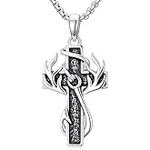 POTOPYY Cross Necklace for Men 925 Sterling Silver Cross Antler Fish Hook Necklace Pendant Deer Jewelry Birthday Valentines Day Hunting Religious Christian Gifts for Men
