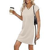 Sampeel Summer Dresses for Women 2026 Casual Cap Sleeve Dress Color Block Beach Vacation Clothes Spring Dress Side Split