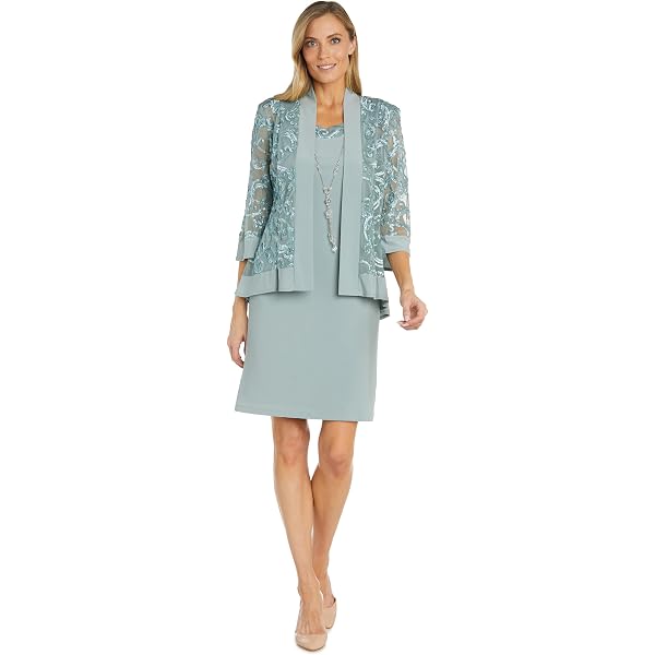 R&M Richards Women's Embellished Soutache Jacket & Sheath Dress Set  W/Necklace - 2-Piece Formal Outfit for Cocktail Party at Amazon Women's  Clothing store
