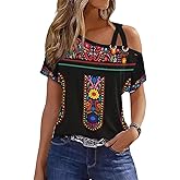 Womens Summer Trendy Cold Shoulder Short Sleeve T Shirts Criss Cross Casual Loose Tunic Shirts Tops Blouses