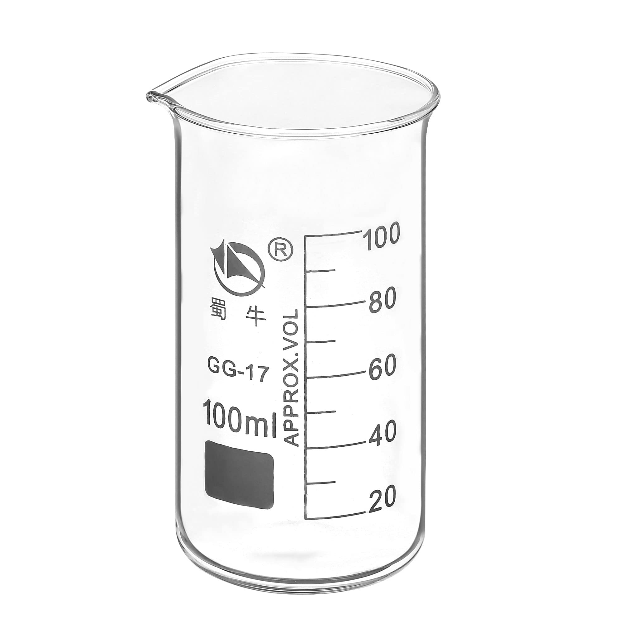 PATIKIL 100ml Tall Form Glass Beaker, 3.3 Borosilicate Glass Graduated Printed Scale Measuring Cups with Spout for Kitchen Lab Liquids Transit Boiling