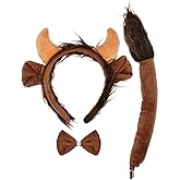 HODRME 3 Pieces Beast Ears Horns and Tail Set-Bull Headband with Tail Bow Tie Cosplay Party Halloween Costume Accessories for Kids and Adults