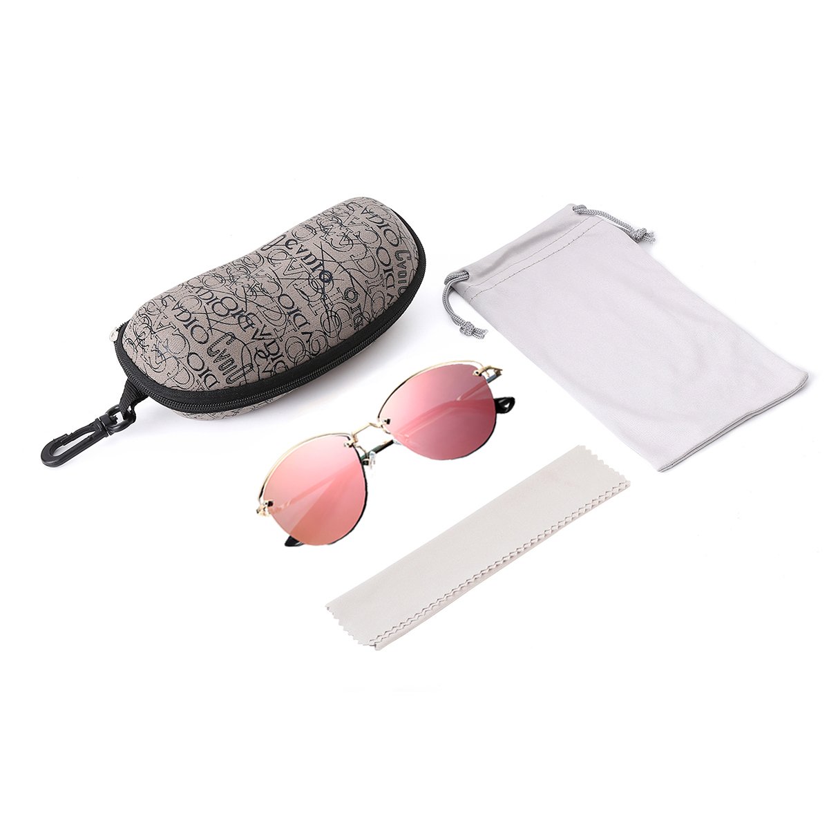 Semi Rimless Polarized Sunglasses Women Copper Frame Oval Shape Mirrored Lens (Pink, 55)