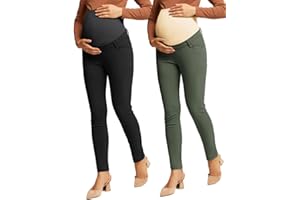 Maacie Maternity Leggings ComfortableOver The Belly Straight Stretch Work Pants with Pockets