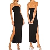 JLCNCUE Women's Tube Strapless Maxi Dress Side Slit Bodycon Dresses Sleeveless Off Shoulder Backless Cocktail Dress 295