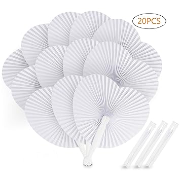 Papier Fans Weiß Faltfächer Papierfächer Herz geformter Kunststoff Griff für Hochzeit Party und Home Dekoration, für Mädchen 
