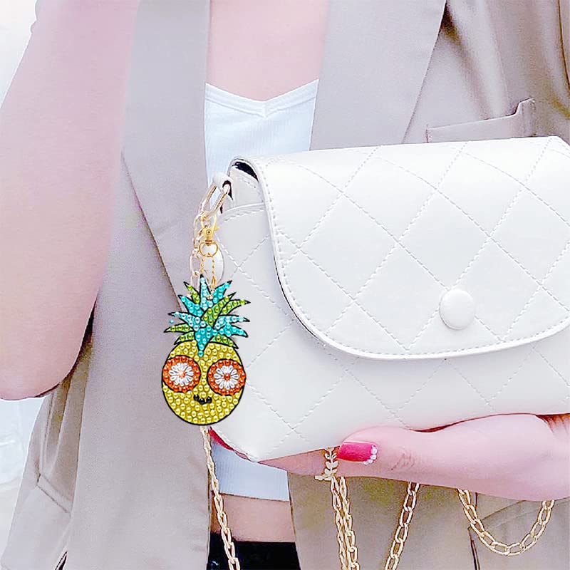 MingSH 5 Pieces DIY 5D Diamond Art Painting Keychain Kit, Double Sided Full Drill Diamond Rhinestone Painting Key Chains Pendant for Women Purse Backpack Handbag Decor