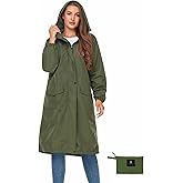 SaphiRose Women's Long Rain Jacket Waterproof Lightweight Hooded Raincoat Packable Knee Length Rain coat