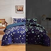 Feelyou Galaxy Glow in The Dark Comforter Set for Girls Kids Queen Purple Universe Starry Night Bedding Set Super Soft Outer Space Stars Moon Comforter Girl Bedroom Glow Decor Bedding Quilted Duvet