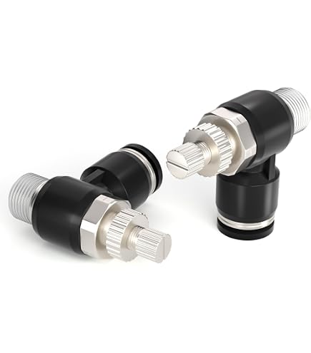 XYWHPGV Pneumatische Stroomregelklep – Elleboog 6mm OD X M5 Buitendraad, Push-to-connect, Instelbare Luchtsnelheid, Zwart, Set Van 2 Stuks