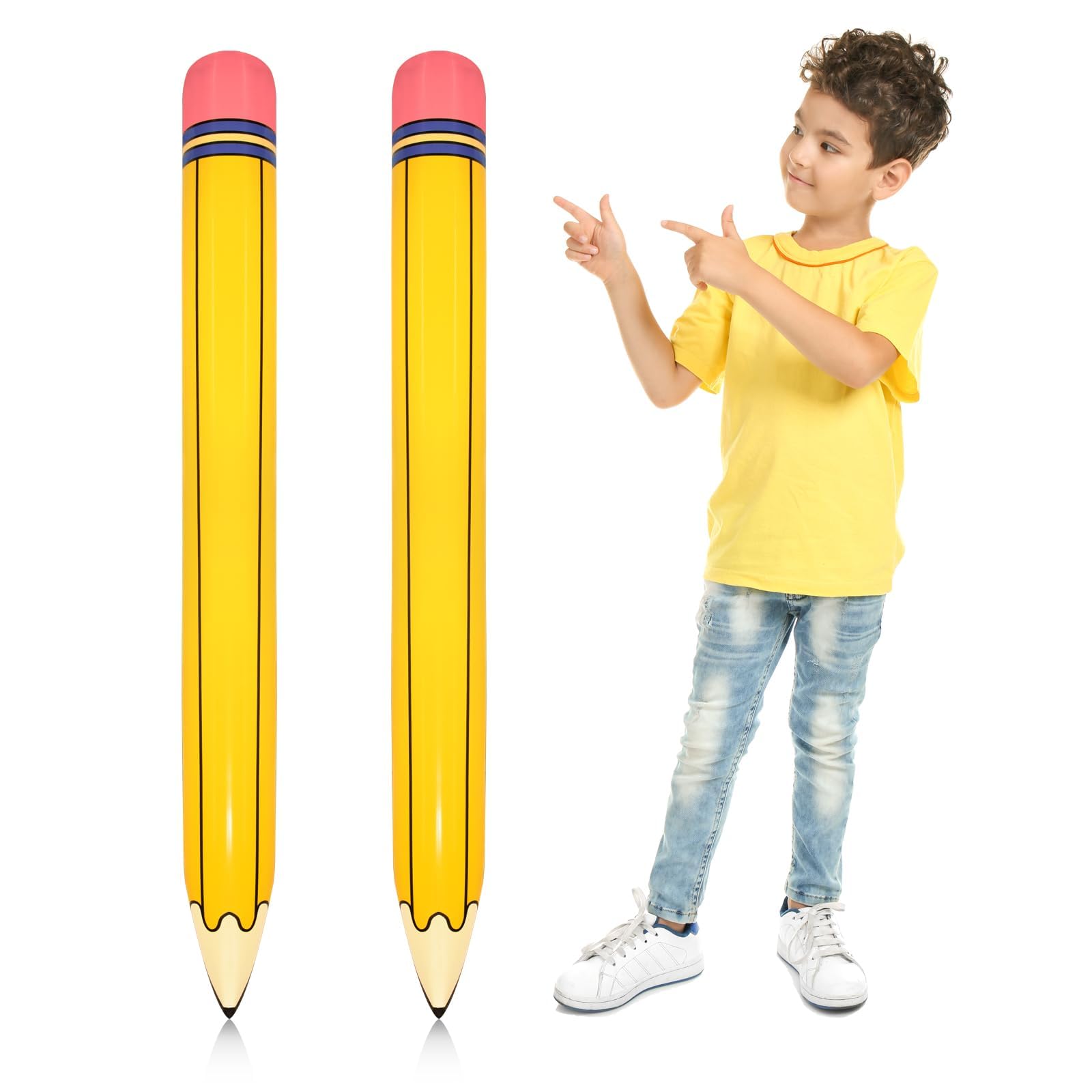 Photo 1 of 2 Pieces 44 Inch Giant Inflatable Pencils Balloon Back to School Dimensional Pencils Balloon Graduation Party Decoration for Back to School Classroom Garden Room Birthday Party Decorations