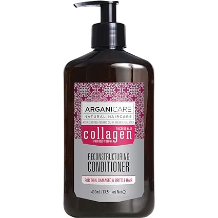 Arganicare Collagen Reconstructing Conditioner with Certified Organic Argan Oil and Collagen Protein for Thin, Damaged and Brittle Hair, 400ml