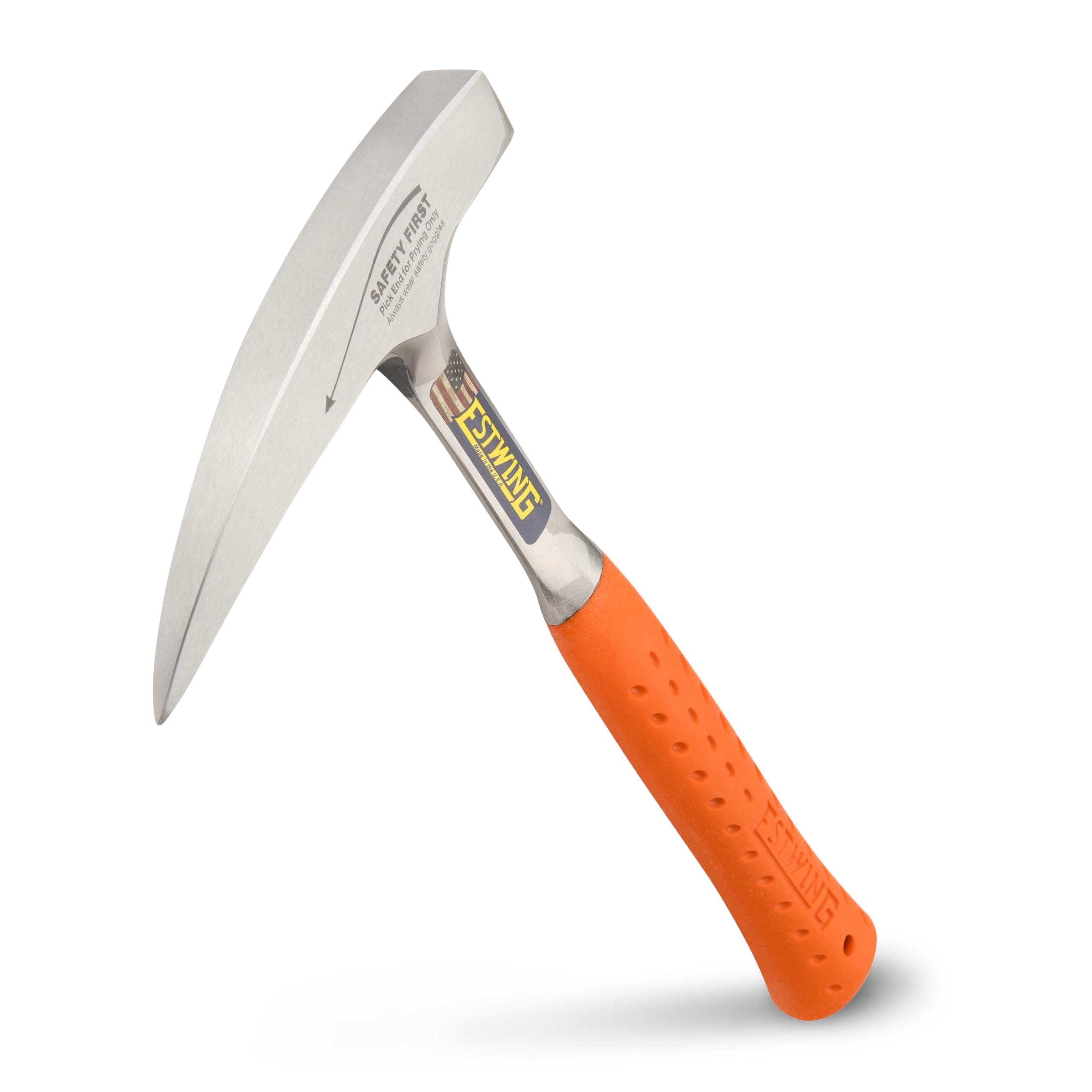ESTWING Rock Pick - 22 oz Geological Hammer with Pointed Tip & Shock Reduction Grip - EO-22P, Orange