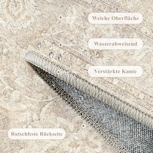 PureCozy Vintage Alfombra Salon 200x300cm Beige Grandes Alfombras de Habitacion Antideslizante Lavable Lavadora Carpete Sala Comedor Dormitorio Oficina Pelo Corto Carpet