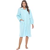 Casual Nights Women's Button Front Jacquard Terry Fleece Lounger Robe with Pockets