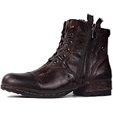 OSSTONE Moto Boots for Men Fashion Zipper-up Leather Chukka Boots Casual Shoes Retro Style OS-5008-8-Retro-US