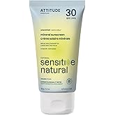 ATTITUDE Mineral Sunscreen for Sensitive Skin, EWG Verified, Broad Spectrum UVA/UVB, Dermatologically Tested, Plant and Mineral-Based Formula, Vegan, SPF 30, Unscented, 5.2 Oz