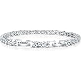 Gemsme 3mm Tennis Bracelets for Women, Adjustable 18K White Gold Plated Fold Over Clasp 3mm Round Cubic Zirconia Stackable Classic Tennis Bracelets for Women, Size 6.5-7.5 inch + 1 inch