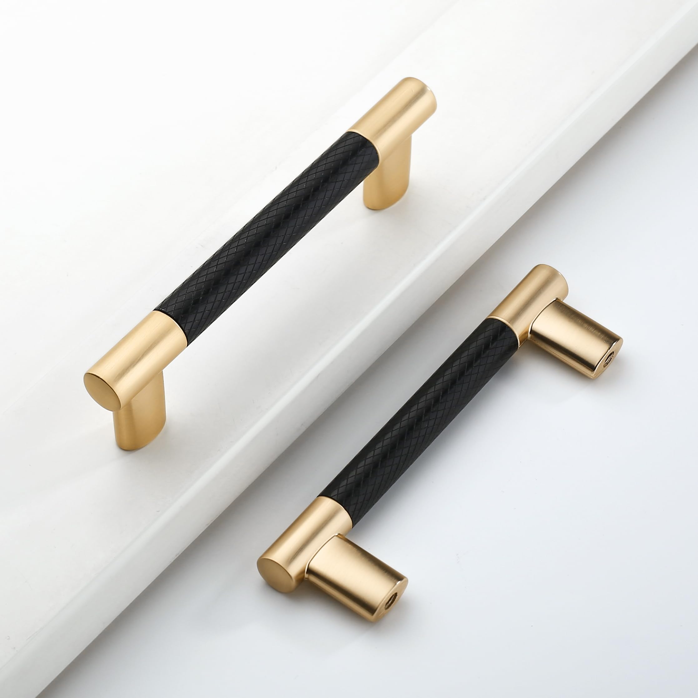 Photo 1 of Coinkoly 10 Pack 3.75 Inch(96mm) Black and Gold Hole Center Kitchen Cabinet Handles Cabinet Pulls Knurled Kitchen Drawer Pulls Finish 4-3/4" Hardware Dresser Handles Bathroom Cabinets Handles