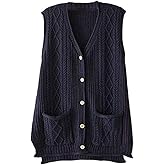 FTCayanz Women's Sweater Vest Button Down Cable Knit Cardigan Outwear