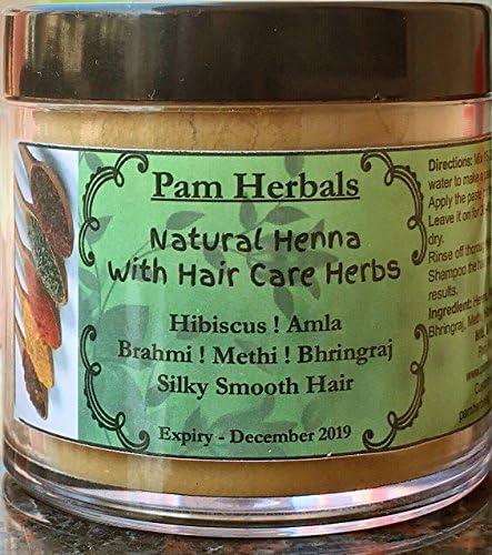 Pam Herbals Natural Henna With Hair Care Herbs 60g With the goodness of Hibiscus, Amla, Brahmi, Methu, Bhringraj for Silky Smooth Hair (60g Natural Henna With Herbs)