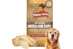 Cowdog Chews Premium Cow Ears for Dogs (25 Pack) – 100% Natural, Safe & Digestible, Collagen Rich, Long Lasting Chews for Healthy Teeth