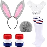 5 Pcs Halloween Bunny Rabbit Costume Include Bunny Headband Tail Wristbands Gloves and Socks for Men Halloween Dress Up