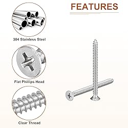 DTGN 50Pcs #10x2-3/8" Flat Head Wood Screws, 304