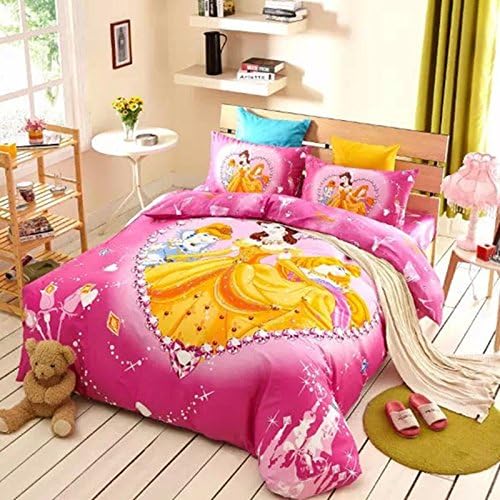 Sisbay Girls Fairy Bedding,the Little Mermaid Pink Duvet Cover,Child Twin Cartoon Print Bed Sheet