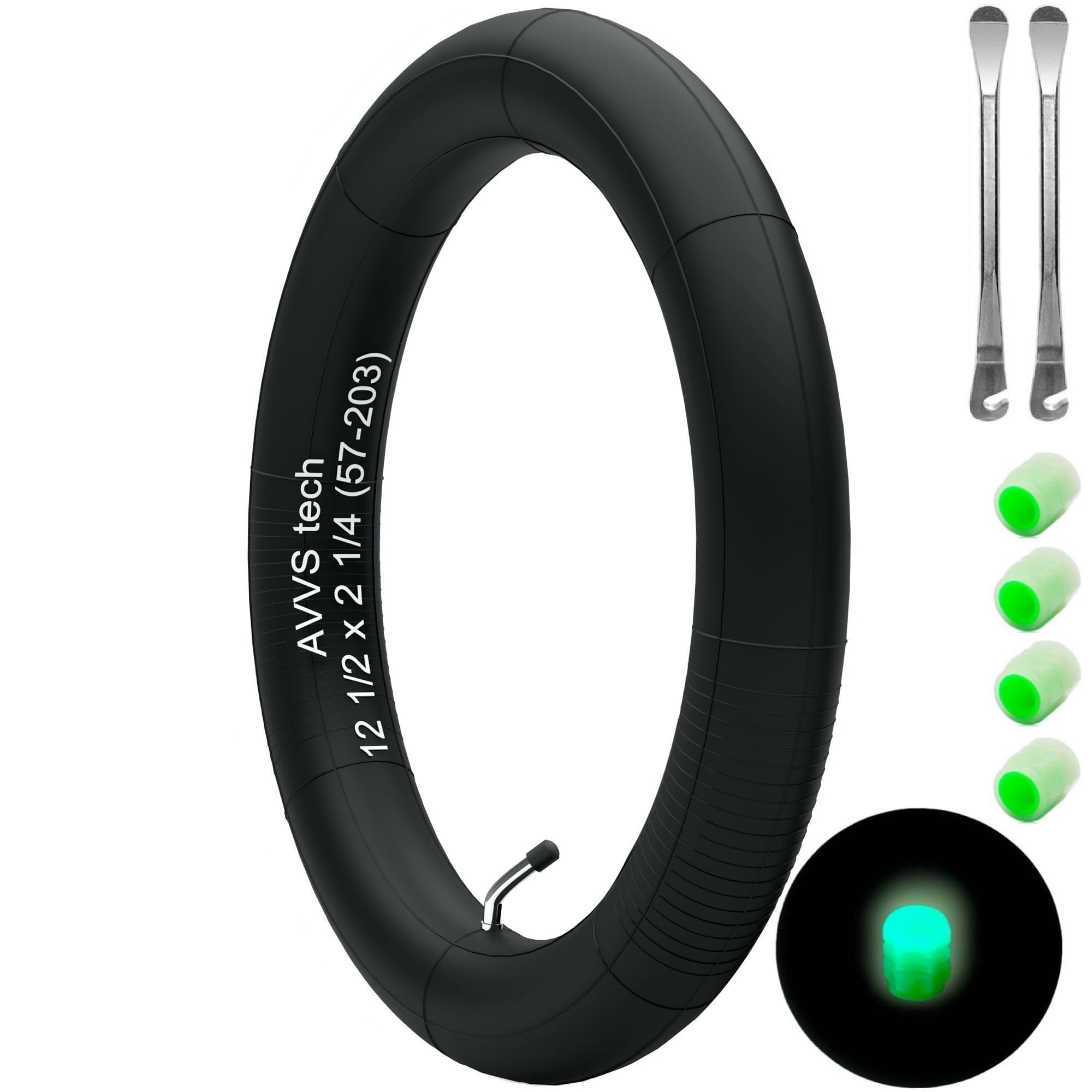 Tube 12 1/2 x 2 1/4 (57-203) 12" Valve 45° AV | for Stroller, Kids’ Bike and Tricycle | 2 levers Included | Compatible 12" Tires – AVVS tech — image 1