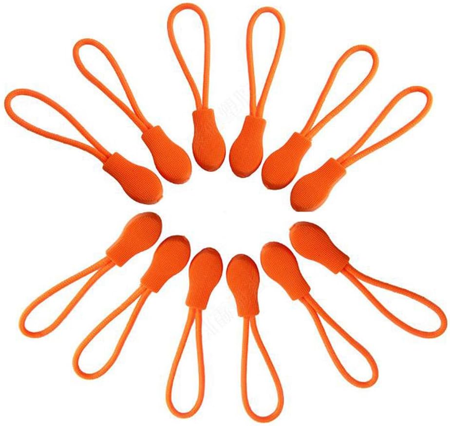 12PCS Orange Nylon Zipper Pull Cords with Plastic Zipper