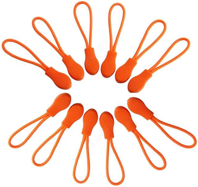 12PCS Orange Nylon Zipper Pull Cords with Plastic Zipper