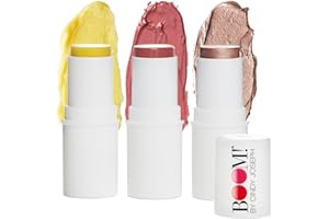 BOOM! by Cindy Joseph Boomstick Trio - 3 Pack Boom Makeup Sticks - Blush Stick in Rose Nude, Highlighter Stick & Moisturizer Stick - Multi-Use Vegan Makeup Sticks for Older Women & Mature Skin