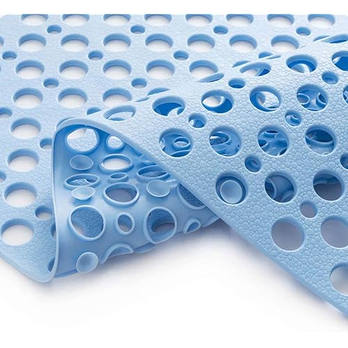 Nonslip Bathtub Mat Extra Soft Eco Friendly TPE Bath Mat for Kids, Machine Washable Bathroom Shower Mat, Smooth/Non-Textured Tubs Only, 30L x 17W Inch (Blue)