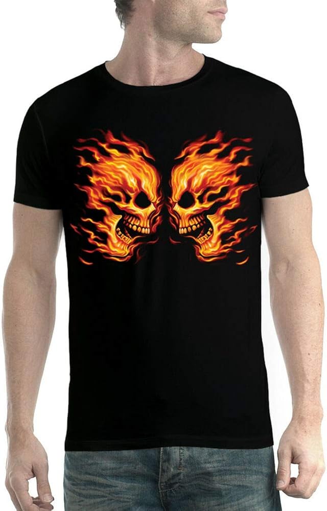 Flaming Skulls Men T-Shirt XL- New: Amazon.co.uk: Clothing