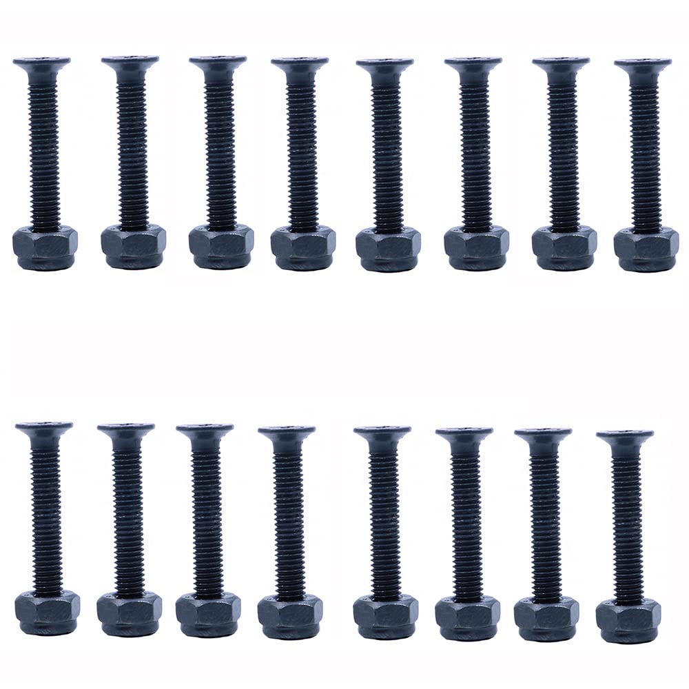 ANCLLO 16pcs 35mm Skateboard Screws Longboard Hardware Set Skate Bridge Nail Truck Screws Nuts for Replacement Black