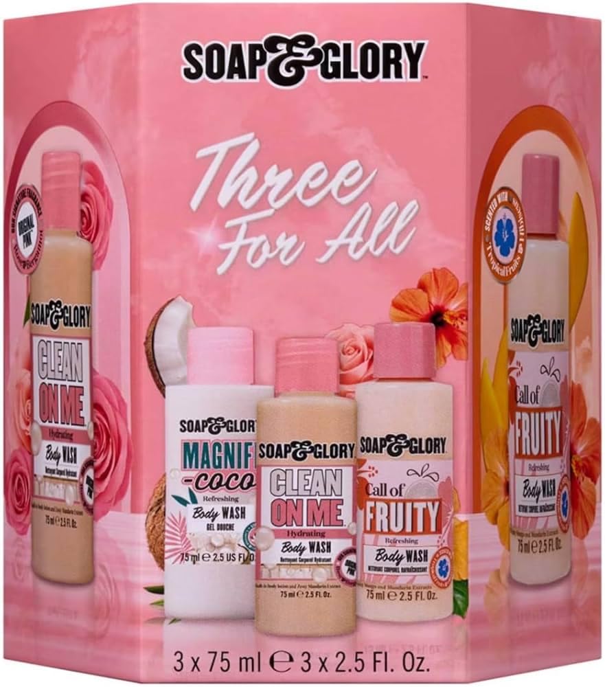 Soap & Glory - The Top Four Fillers Gift Set - Box of 4 x 75ml Shower Gel and Bath Milk - Gorgeous Bath and Body Gift Box - Soap & Glory Miniatures Collection – Toiletry Set – Delectable Scents