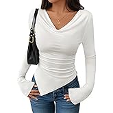 ZESICA Women's Long Sleeve Cowl Neck Shirts Slim Fit Going Out Y2k Tops Blouses 2026 Spring Outfits Fashion Clothes