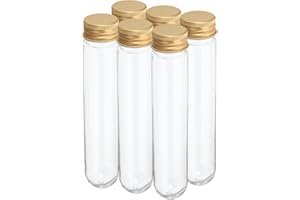 PATIKIL 80ml Plastic Test Tubes with Screw Caps, 6Pcs 156x30mm Tubes for Scientific Party Decoration Candy Bead Storage Bath Salt Lab Use, Gold Tone