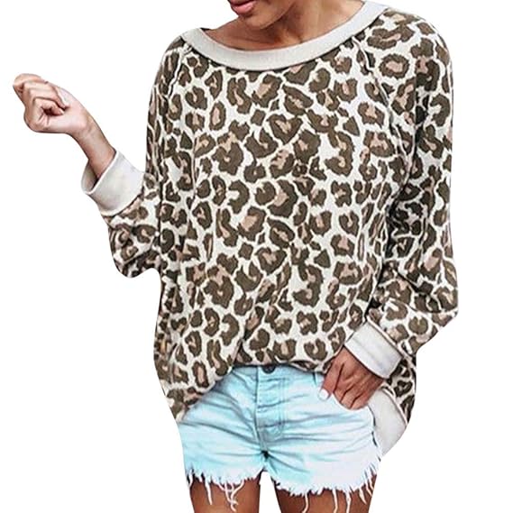 Bluse Damen mit Leoparden-Print, Jaminy Damen Lange Ärmel T-Shirt Oberteil Sexy Shirts Gedruckt Blusen Damen Hemd Bluse langä