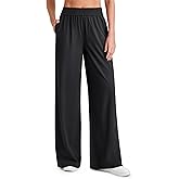 G4Free Wide Leg Pants Women Stretchy Waist Work Pants with Pockets Daily Wear Summer Trousers(Black,XL,27")