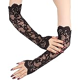 Suxgumoe Ladies Lace Arm Sleeves, 38 CM Long Elegant Tea Party Gloves, Women Elbow Length Long Gloves
