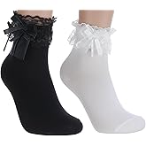 Bruislard Lace Ruffle Socks Womens Ankle Ruffle-Socks Lace Ruffle Frilly Cotton Cute Socks Dress Princess Funny Ankle Sock for Women Girl (2 Pairs)